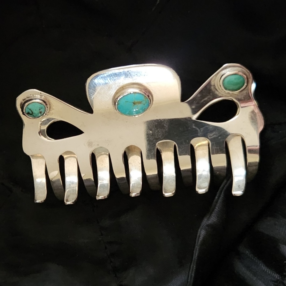 Vintage Pat Areias Sterling Silver and Turquoise Hair Clasp